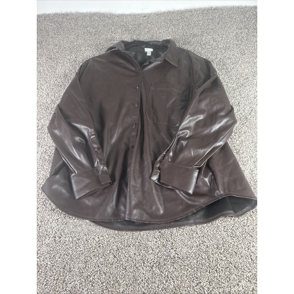 A New Day faux leather botton down blouse chocolate brown size Large